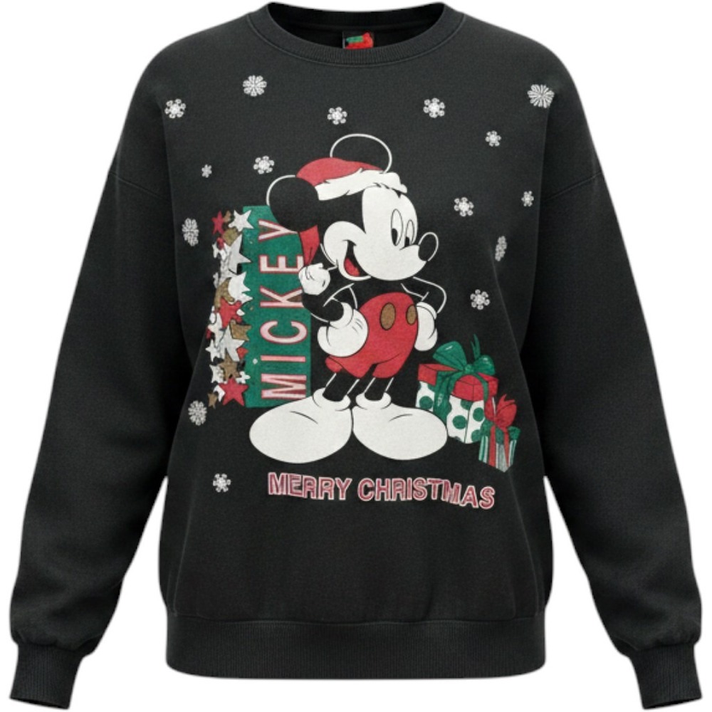 VTG Mickey Unlimited Land N Sea Christmas Sweatshirt Santa Mickey Mouse Black 1X